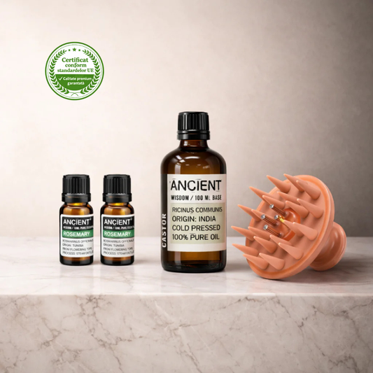 Pachet Promo Ritual Păr & Scalp – Perie + Ulei de Ricin +Set de 2 Ulei Rozmarin