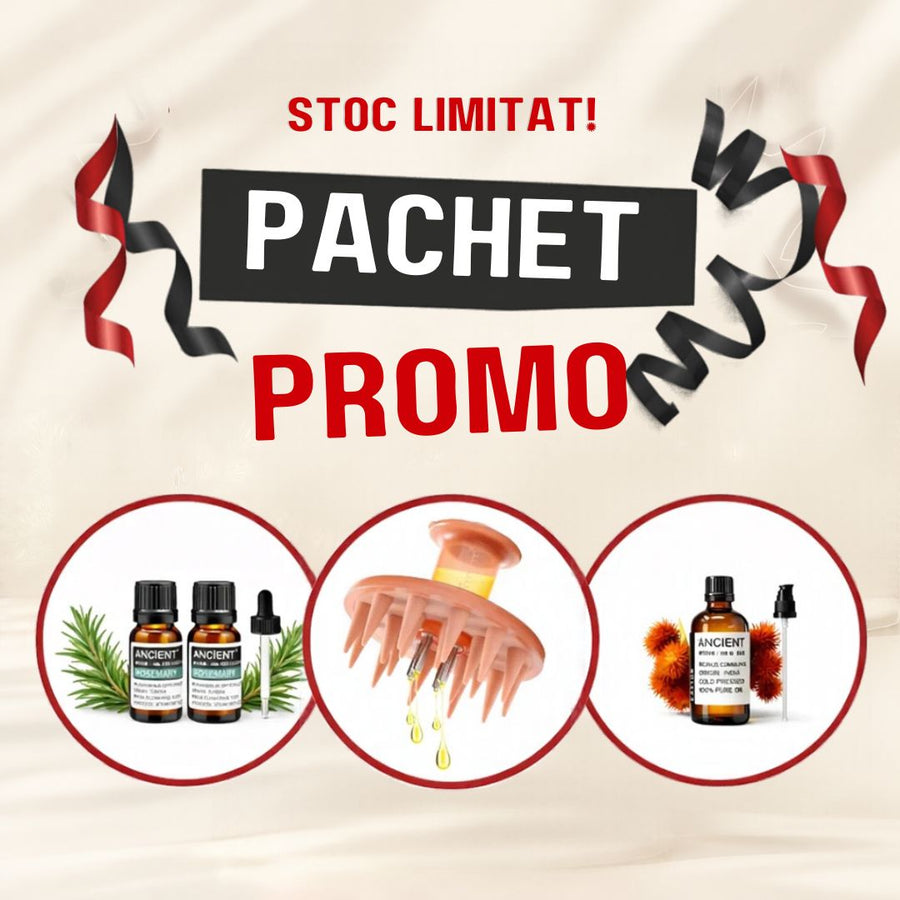 Pachet Promo Ritual Păr & Scalp – Perie + Ulei de Ricin +Set de 2 Ulei Rozmarin