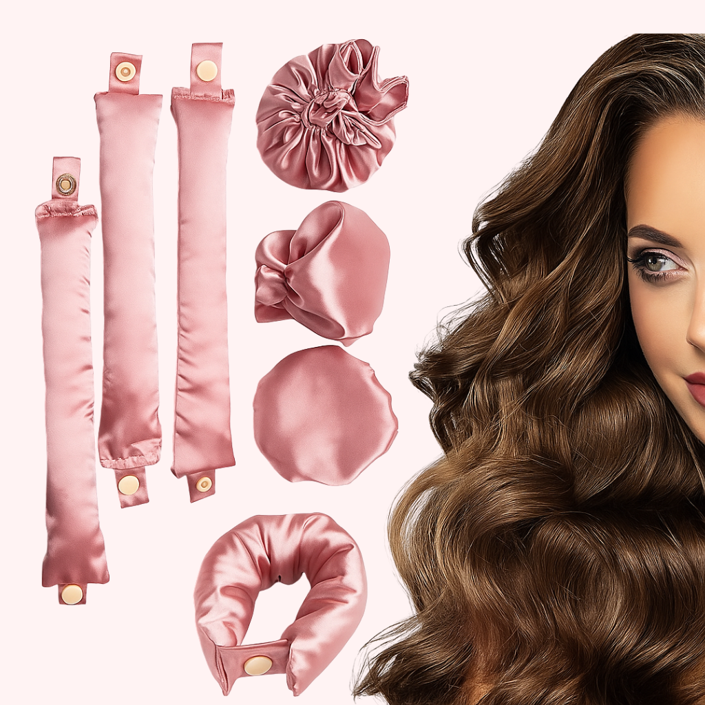 Pachet PINK Ondulare & Protejare – Scrunchie din satin + Boneta + Set de 3 ondulatoare