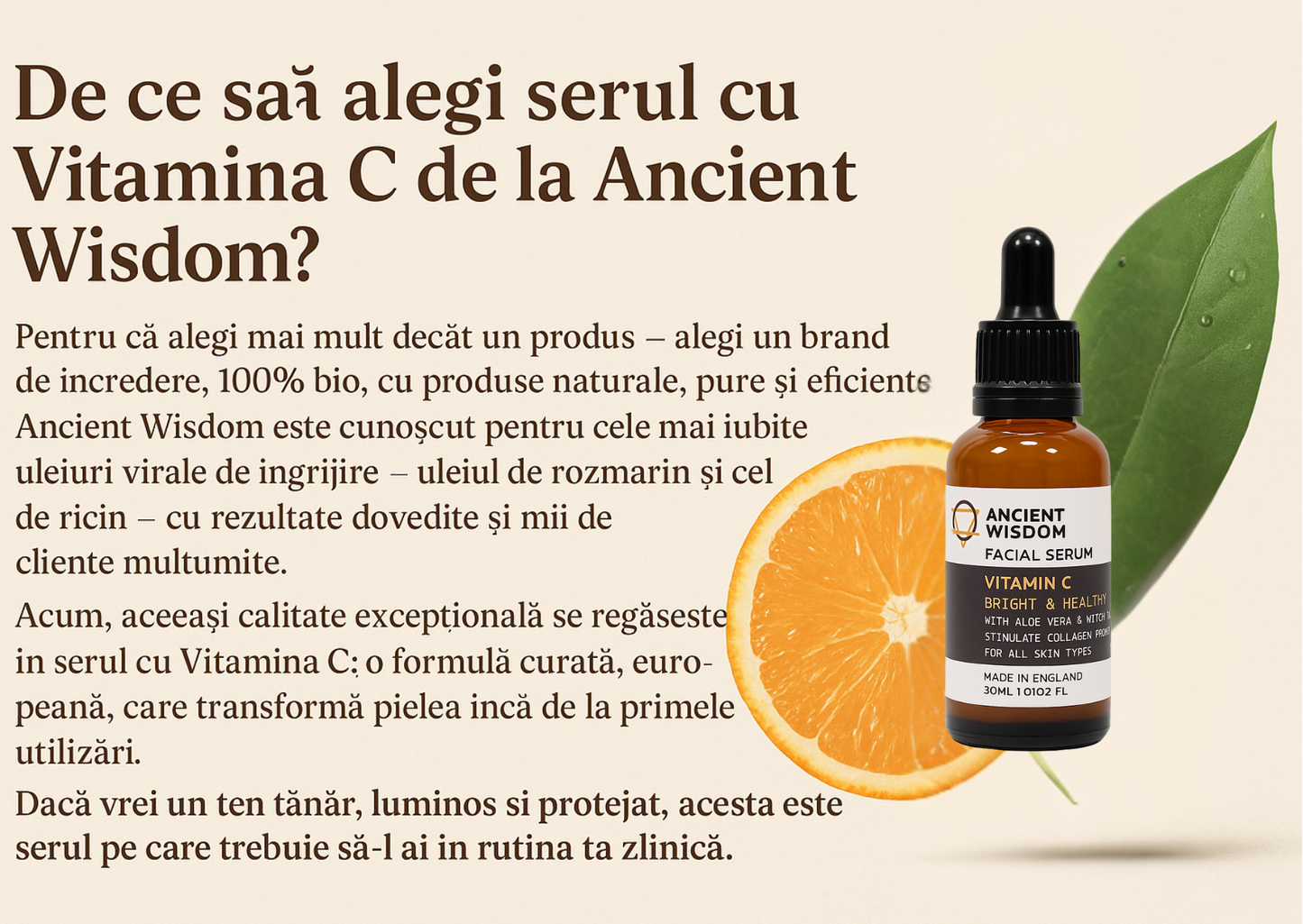 Ser Vitamina C Pură pentru Ten 30 ml – 100% Vegan cu Efect Instant