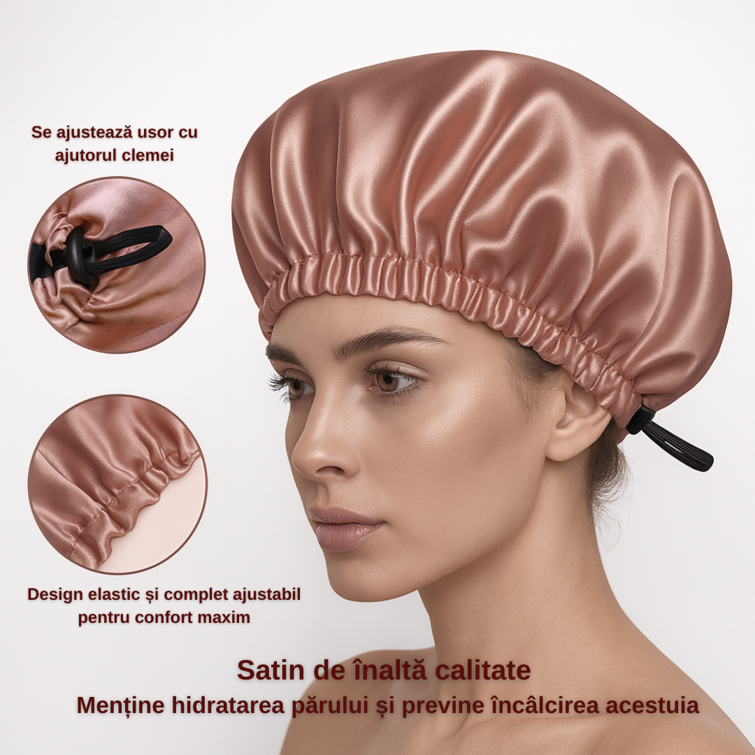 Boneta din material satinat pentru protectia parului
