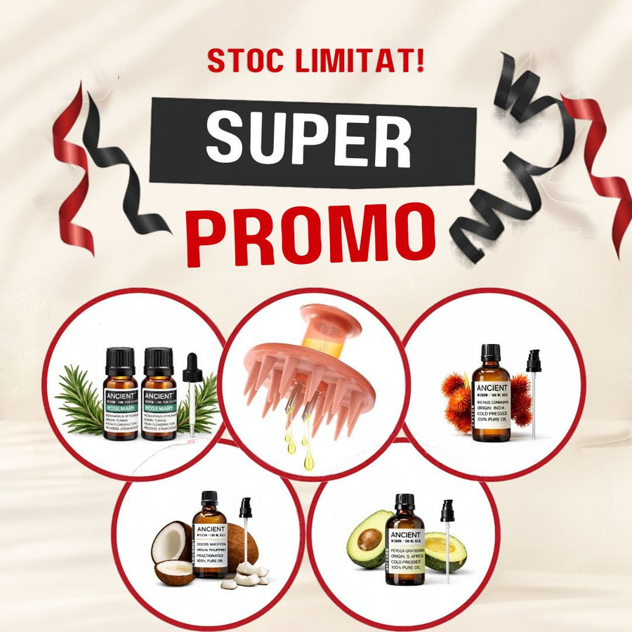 Pachet Super Promo -  Perie + Ulei Rozmarin + Ricin + Cocos + Avocado