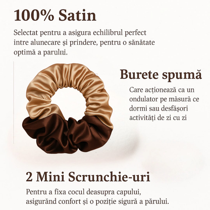 Scrunchie din satin cu dublă functie de ondulare