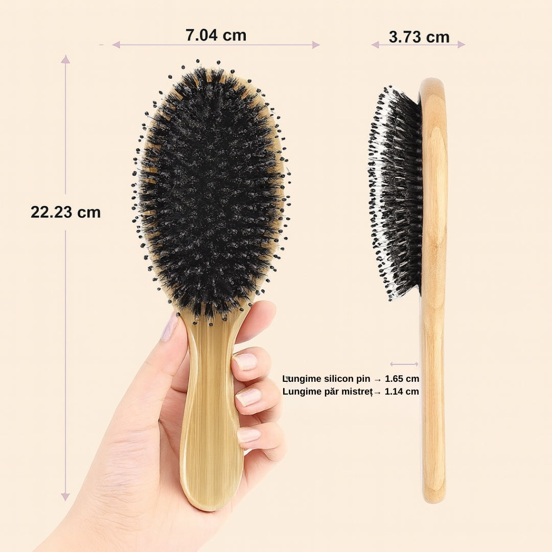 Perie de par din bambus cu peri de mistret