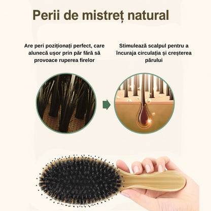 Perie de par din bambus cu peri de mistret