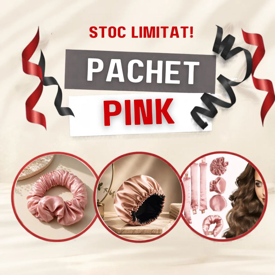 Pachet PINK Ondulare & Protejare – Scrunchie din satin + Boneta + Set de 3 ondulatoare