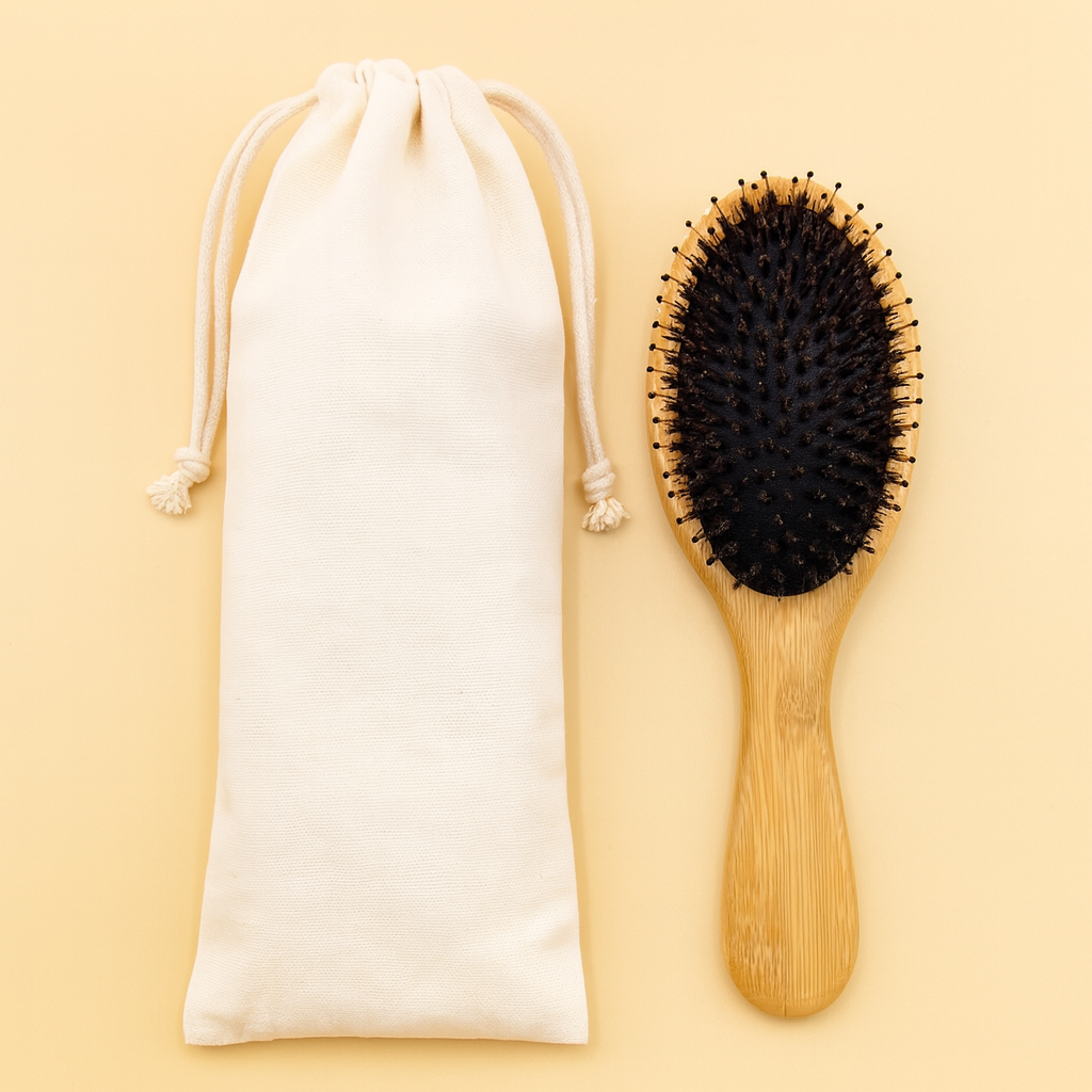 Perie de par din bambus cu peri de mistret