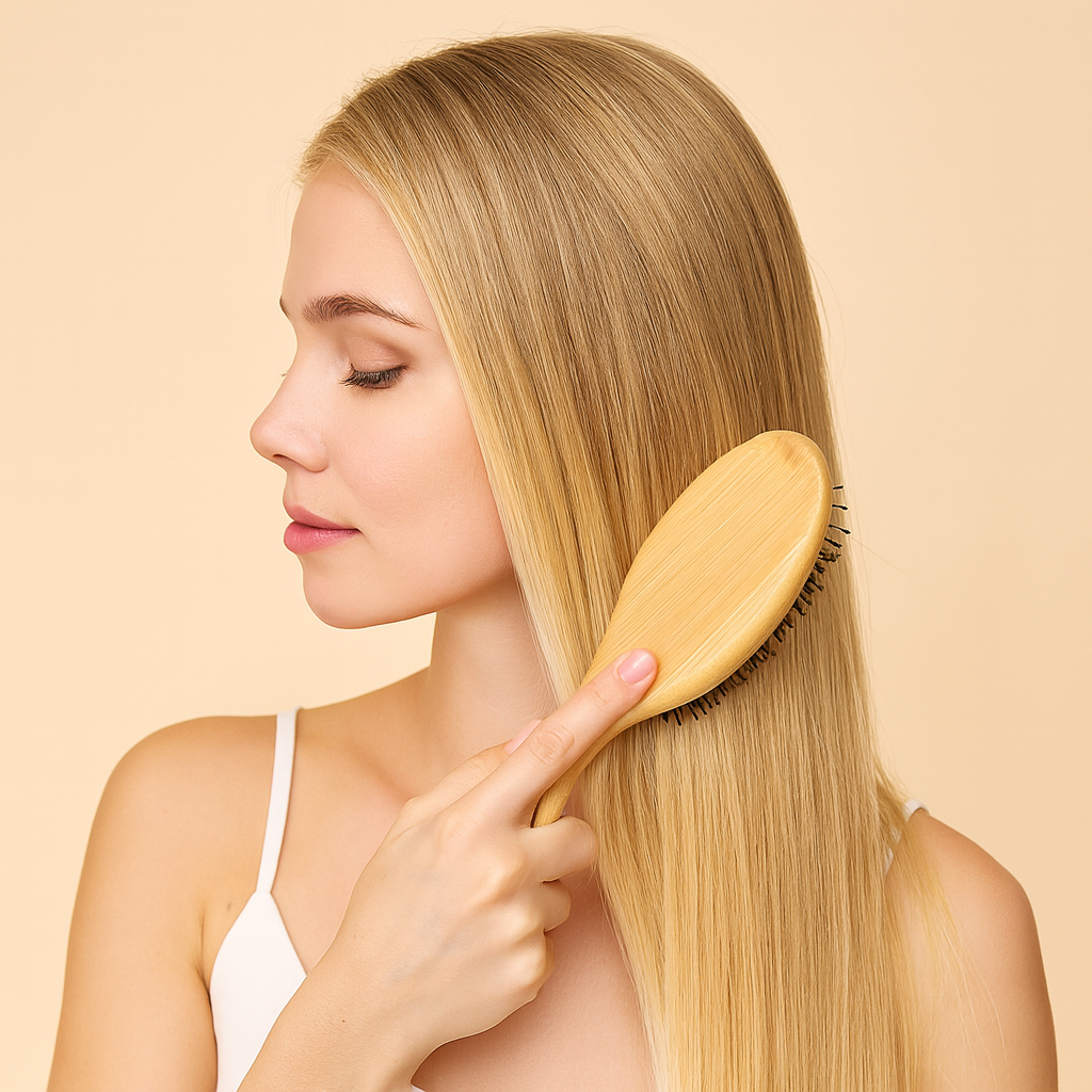 Perie de par din bambus cu peri de mistret