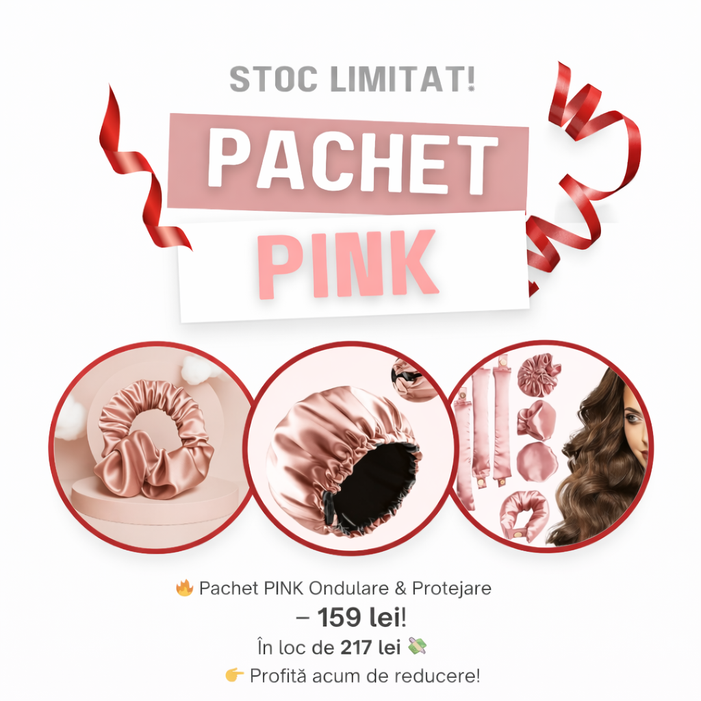 Pachet PINK Ondulare & Protejare – Scrunchie din satin + Boneta + Set de 3 ondulatoare