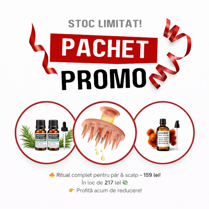 Pachet Promo Ritual Păr & Scalp – Perie + Ulei de Ricin +Set de 2 Ulei Rozmarin