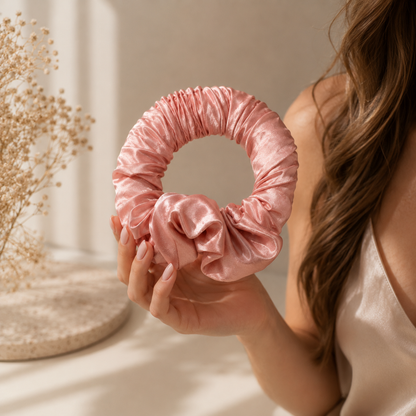 Scrunchie din satin cu dublă functie de ondulare