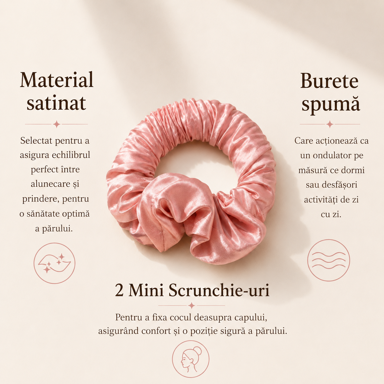 Scrunchie din satin cu dublă functie de ondulare