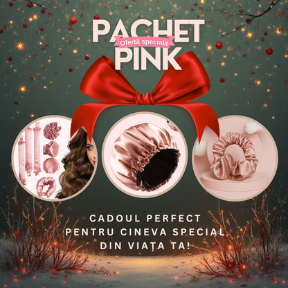Pachet PINK Ondulare & Protejare – Scrunchie din satin + Boneta + Set de 3 ondulatoare