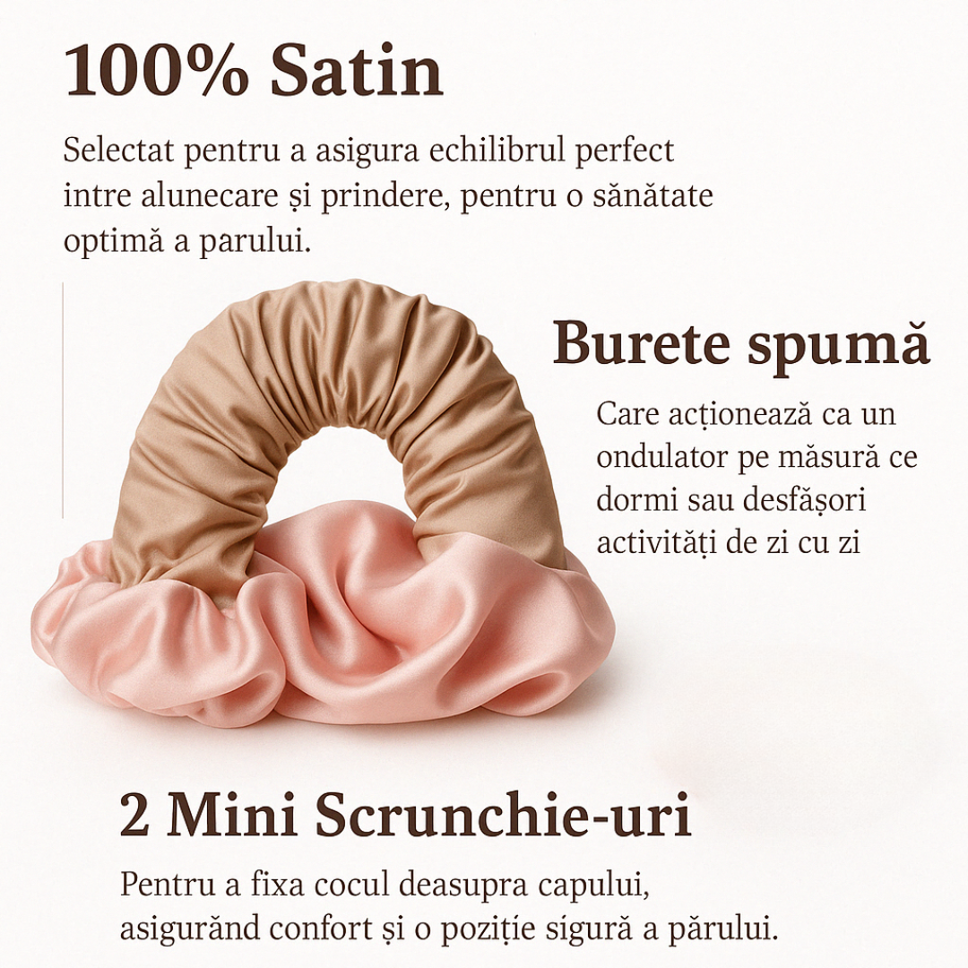 Scrunchie din satin cu dublă functie de ondulare