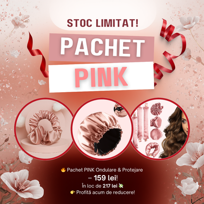Pachet PINK Ondulare & Protejare – Scrunchie din satin + Boneta + Set de 3 ondulatoare