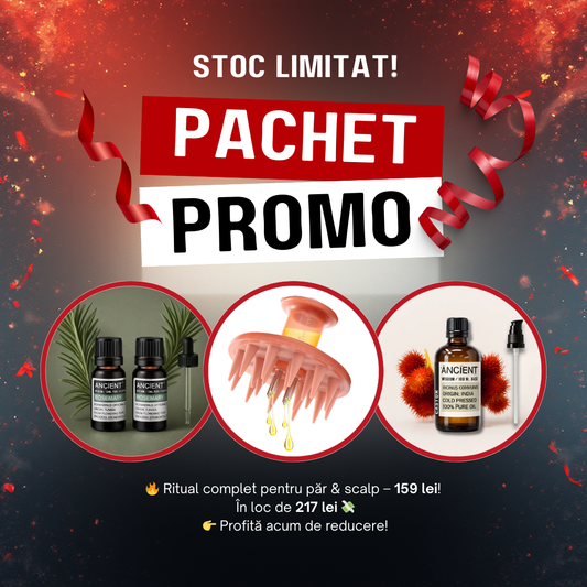 Pachet Promo Ritual Păr & Scalp – Perie + Ulei de Ricin + Ulei Rozmarin