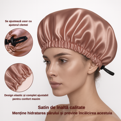 Boneta din material satinat pentru protectia parului