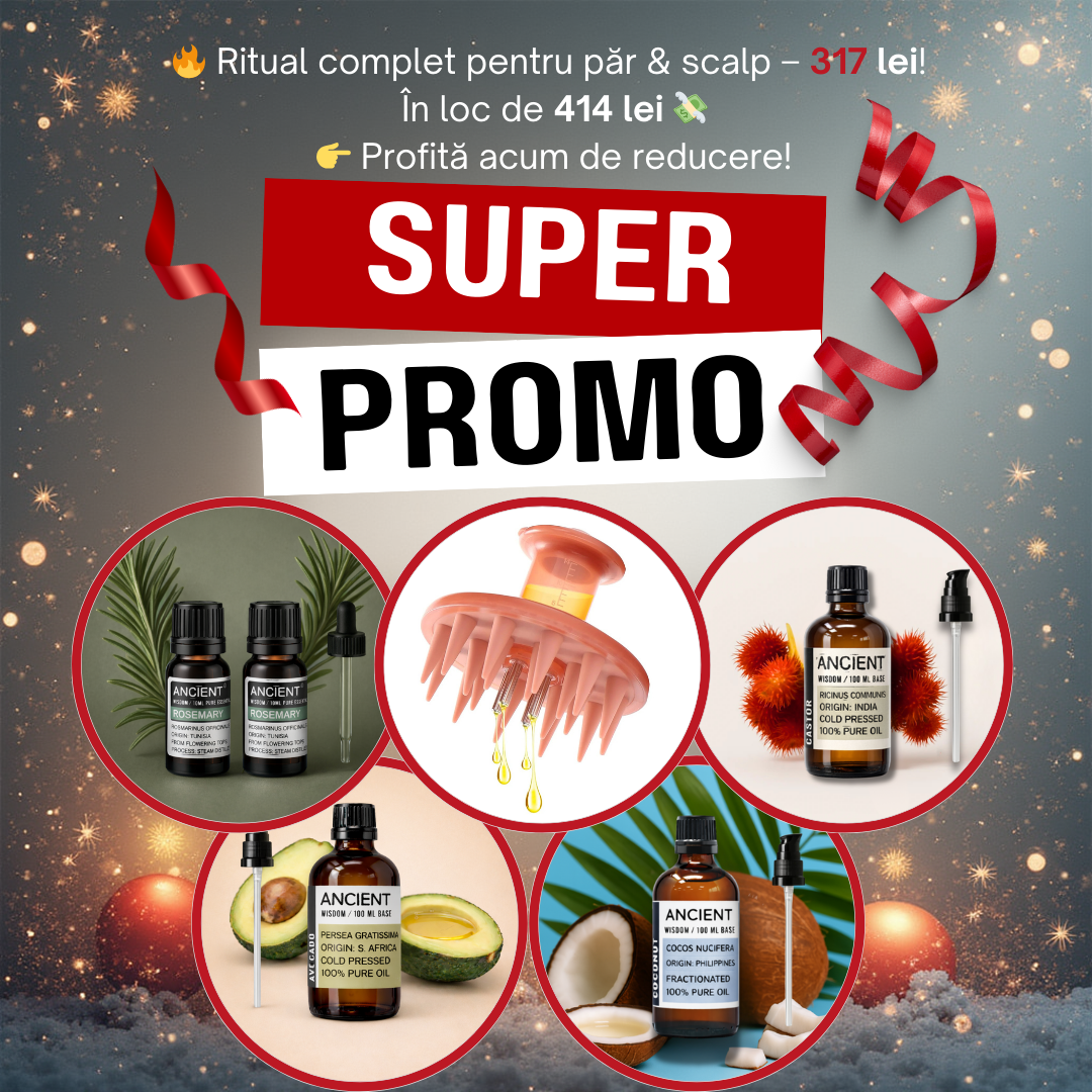 Pachet Super Promo -  Perie + Ulei Rozmarin + Ricin + Cocos + Avocado