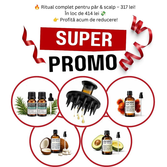 Pachet Super Promo -  Perie + Ulei Rozmarin + Ricin + Cocos + Avocado