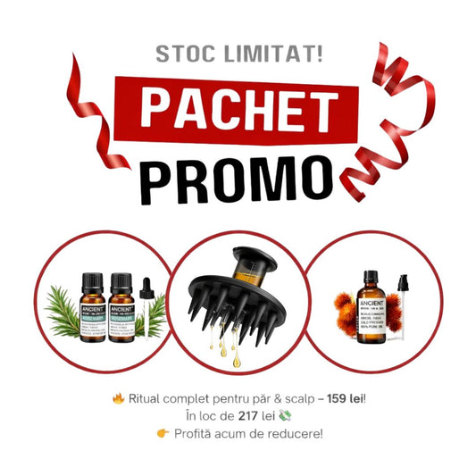 Pachet Promo Ritual Păr & Scalp – Perie + Ulei de Ricin +Set de 2 Ulei Rozmarin