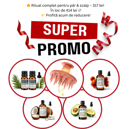 Pachet Super Promo -  Perie + Ulei Rozmarin + Ricin + Cocos + Avocado