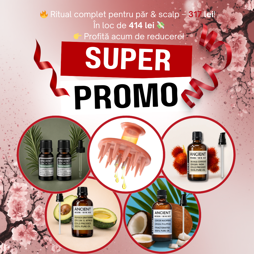 Pachet Super Promo -  Perie + Ulei Rozmarin + Ricin + Cocos + Avocado